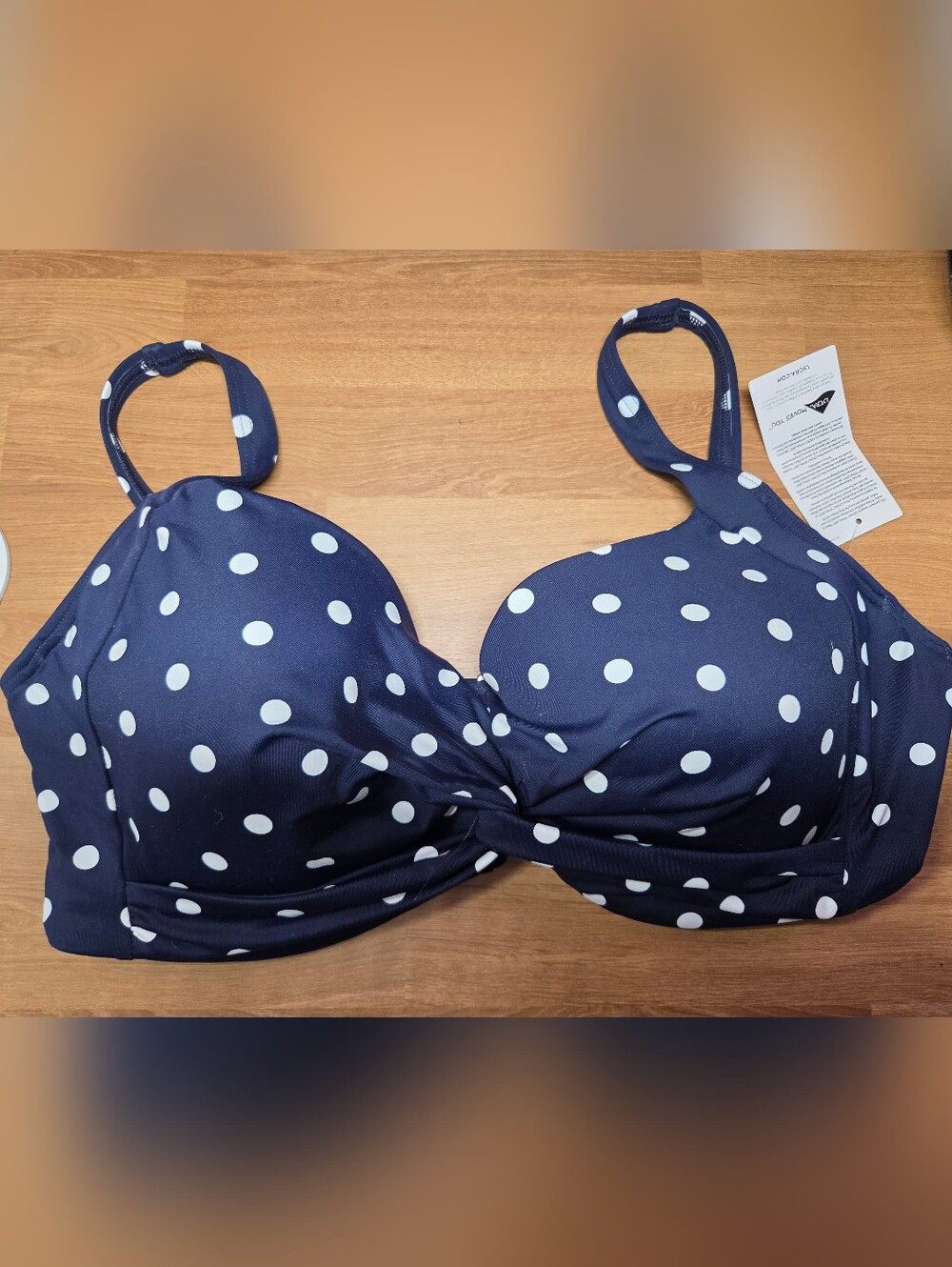 NWT Land's End Navy Polka Dot Underwire Bikini Top (14DD/Large)